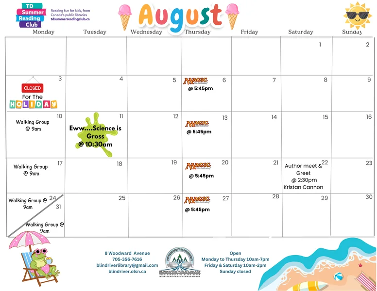 August 2026 Monthly Library Calendar