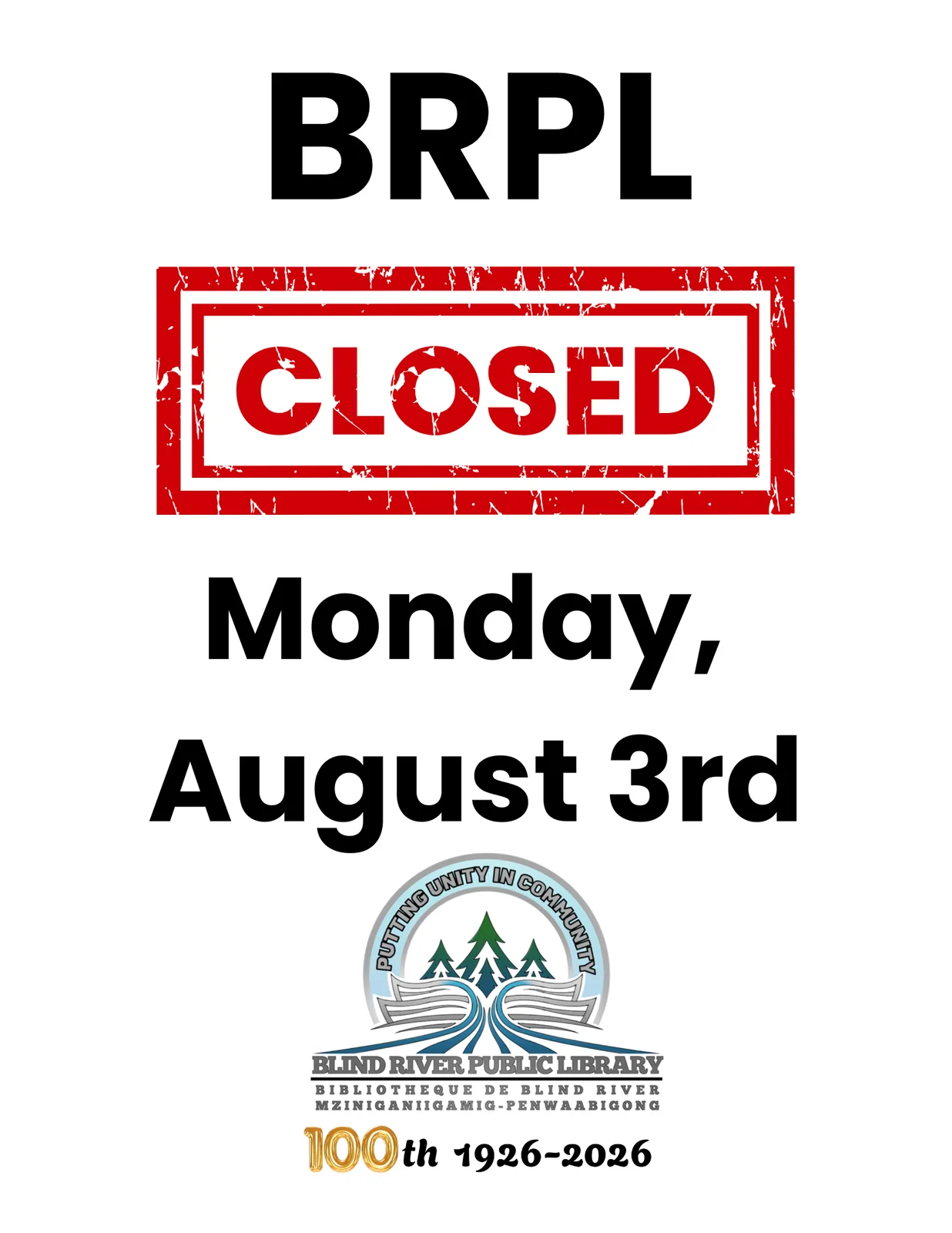 Display Image for Library Closed Monday August 3rd
